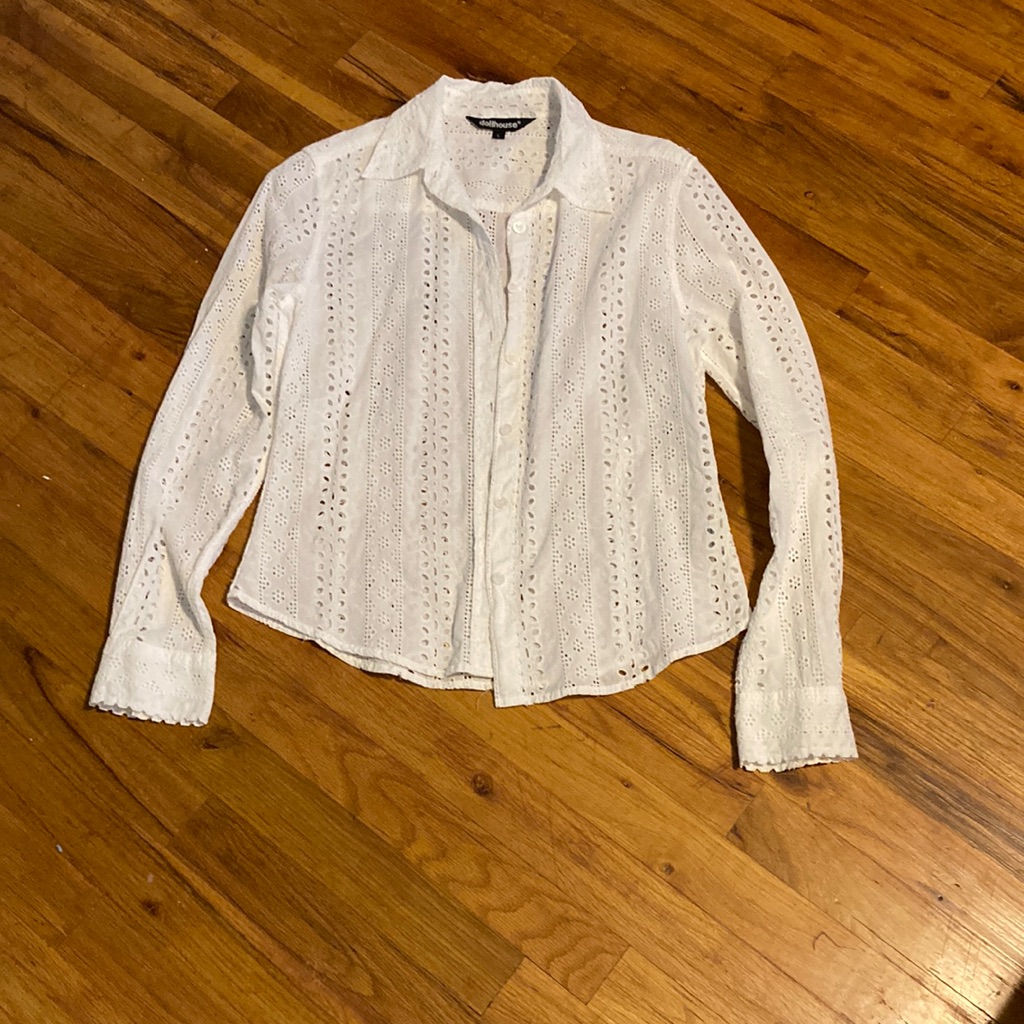 White Eyelet Button Down